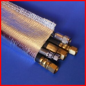 test aluminum foil coated fiberglass sewn sleeve heat reflective wire cable hose protection
