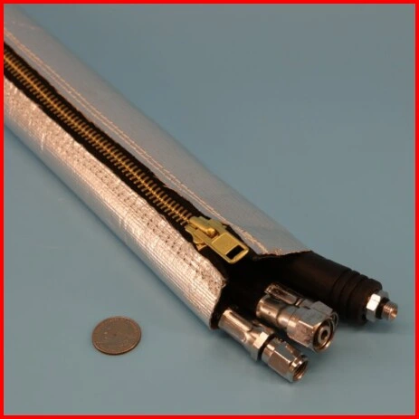 test aluminum foil coated fiberglass sleeve with hook loop closure heat reflective wire cable hose protection